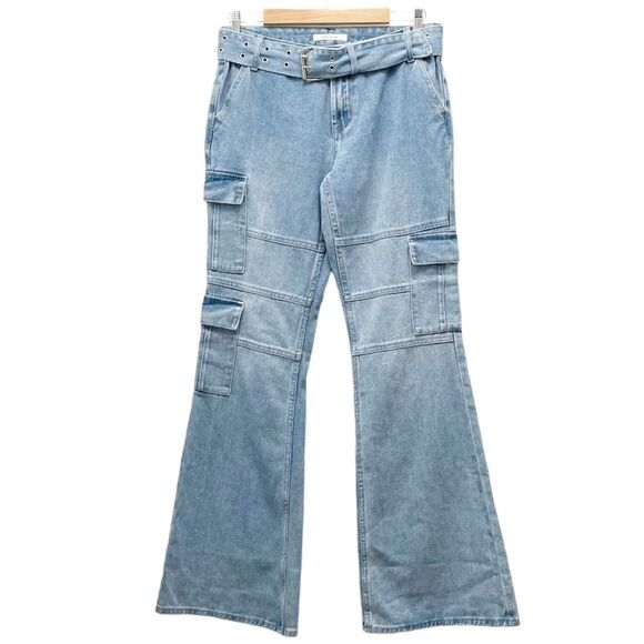 PacSun Light Blue Low Rise Cargo Flare Jeans Size 28 | 6 Y2K Grommet Pac Sun - Picture 2 of 15